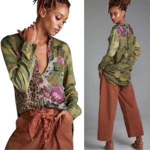 Pilcro Camouflage and Floral Button-Up Top Sz XL‎